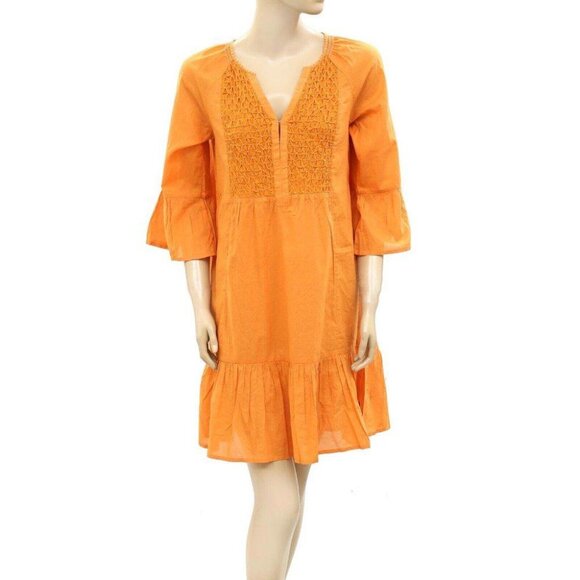 Odd Molly Anthropologie Annika Mini Dress Bell Sleeve Cotton Orange XS